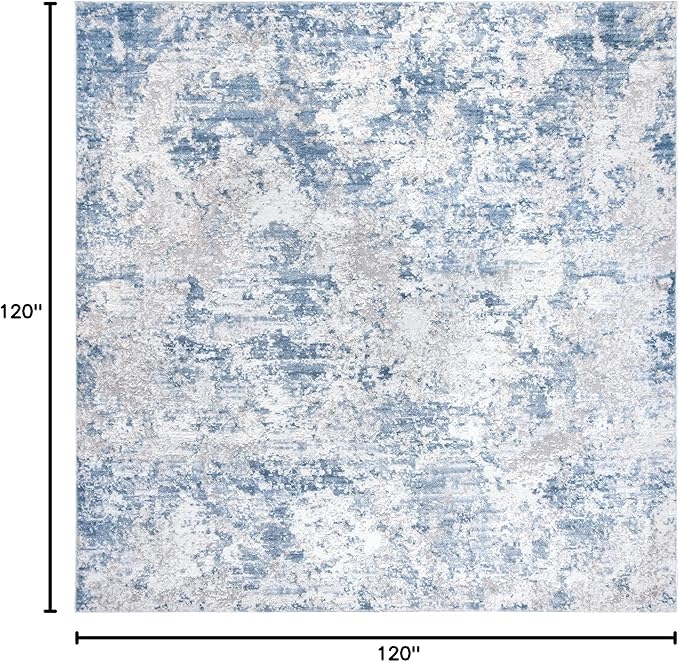 SAFAVIEH Amelia Collection Area Rug - 10' Square, Grey & Blue, Modern Abstract Design, Non-Shedding & Easy Care, Ideal for High Traffic Areas in Living Room, Bedroom (ALA705F)