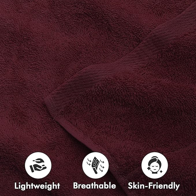 100% Cotton Hand Towels for Bathroom – Soft & Absorbent Towel Set– Pack of 6 Small Towel (34x20in) – Quick Dry Luxury Cotton Hand Towels – Burgundy
