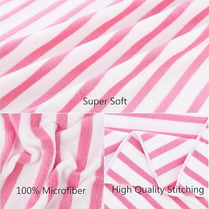 Microfiber Bath Towels Set, 2 Pack, 30" x 60", Absorbent Quick Drying Beach Towel Cabana Stripe for Adult, Travel, Summer, Sport, Swimming, Pool, Yoga, Camping, Microfiber StripePink