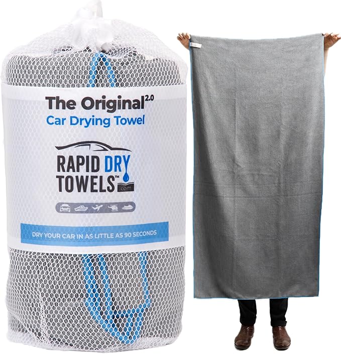 Rapid Dry Towels Original 2.0 Microfiber Car Drying Towel — 150 x 75cm — Extra Large Channel Weave Drying Cloth — Ultra Absorbent, Scratch-Free, Auto Detailing Towel for Cars SUVs Trucks & Boats