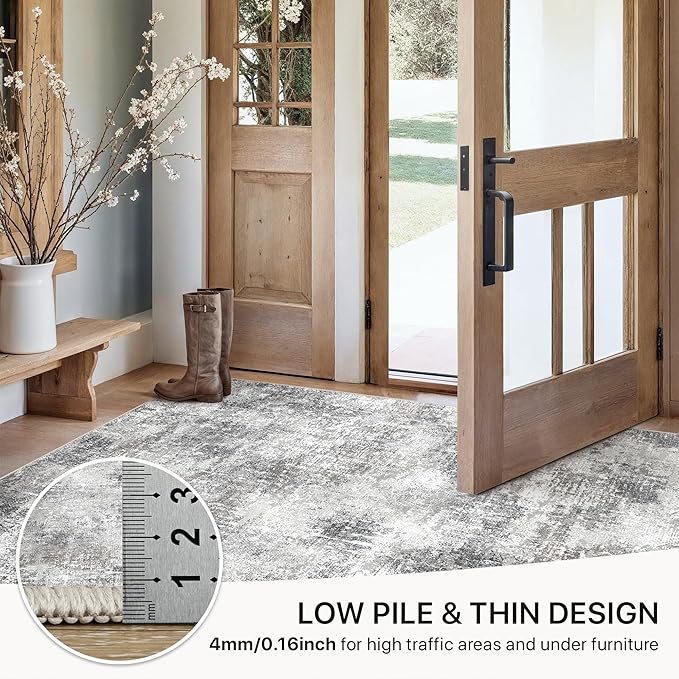 GENIMO Washable Area Rugs for Living Room, 8x10 Modern Non Slip Rugs, Low Pile Lightweight Soft Print Rug for Bedroom, Dining Room, Home Office, Grey