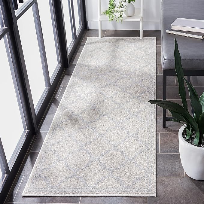 SAFAVIEH Amherst Collection Runner Rug - 2'3" x 13', Beige & Light Grey, Moroccan Trellis Design, Non-Shedding & Easy Care, Ideal for High Traffic Areas in Living Room, Bedroom (AMT422E)