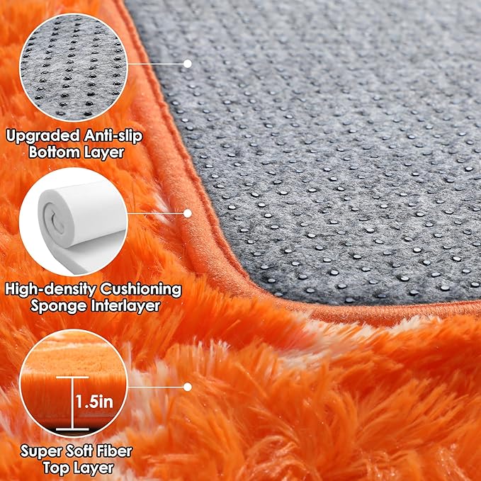 ONASAR Rugs for Living Room Bedroom, 5x8 Fluffy Orange and White Area Rug, Geometric Boho Soft Plush Shaggy Fuzzy Floor Carpet for Nursery Kids Girls Boys Teen Dorm Home Decor Aesthetic