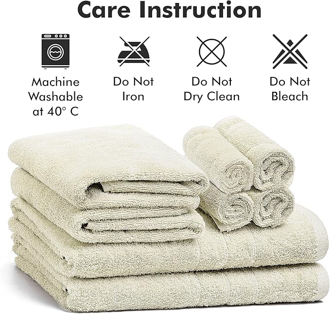 Bath Towels Set of 8 – 100% Cotton (Ivory) Bathroom Towel Set Bale Includes 2 Bath, 2 Hand, 4 Face Towels – Soft, Absorbent & Quick Dry Towel for Bathroom, Spa, Kitchen, Hotel Use