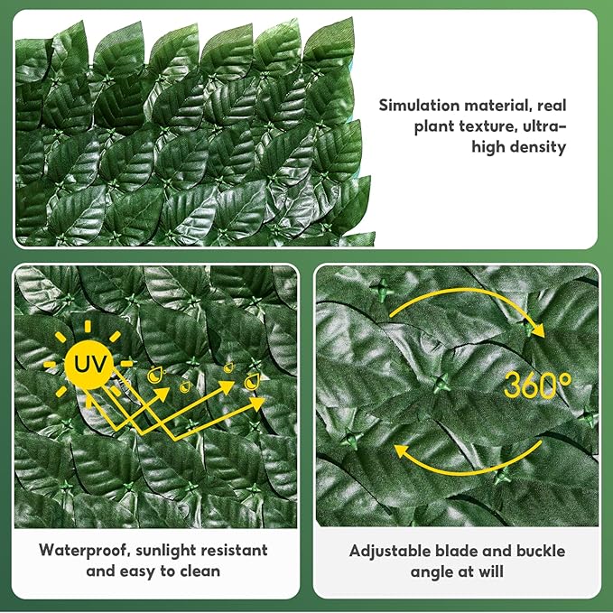 Artificial Ivy Privacy Fence Screen, 100x40 inch Faux Hedge Fence Panel Greenery Vines, Balcony Privacy Screen Decoration for Patio, Balcony, Wall, Backyard Indoor Outdoor