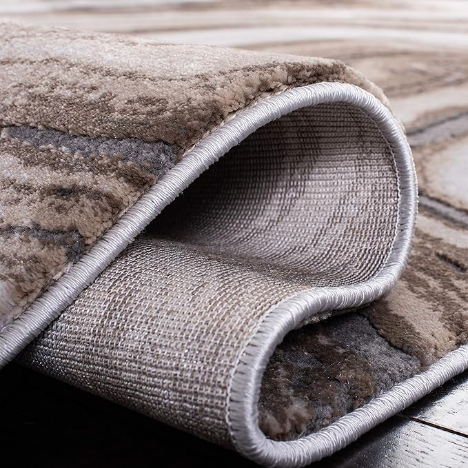SAFAVIEH Craft Collection Area Rug - 8' Round, Gold & Grey, Modern Abstract Design, Non-Shedding & Easy Care, Ideal for High Traffic Areas in Living Room, Bedroom (CFT819D)