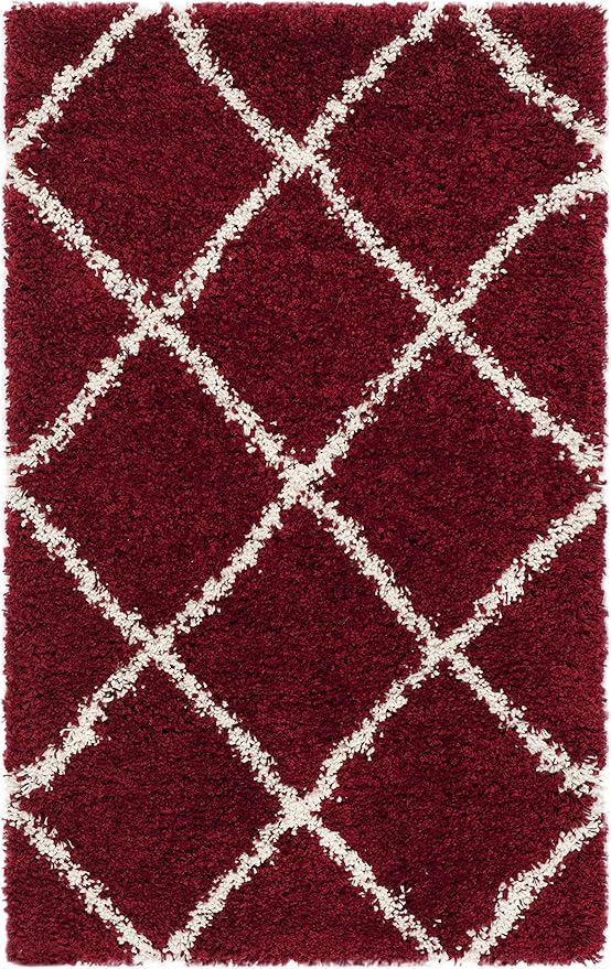 SAFAVIEH Hudson Shag Collection Accent Rug - 3' x 5', Red & Ivory, Modern Trellis Design, Non-Shedding & Easy Care, 2-inch Thick Ideal for High Traffic Areas in Foyer, Living Room, Bedroom (SGH281R)