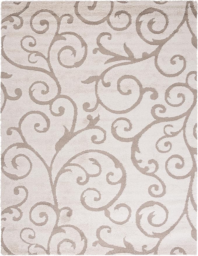 SAFAVIEH Florida Shag Collection Area Rug - 8' x 10', Ivory & Beige, Scroll Design, Non-Shedding & Easy to Clean, High-Low Plush Pile, Ideal for Living Room, Bedroom, Dining Space (SG455-13LT)