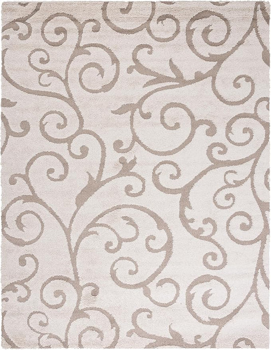 SAFAVIEH Area Rug 9x12 - Florida Shag Collection - Large - Ivory & Beige, Scroll Design, Non-Shedding & Easy to Clean, High-Low Plush Pile, Ideal for Living Room, Bedroom, Dining Space (SG455-13LT)