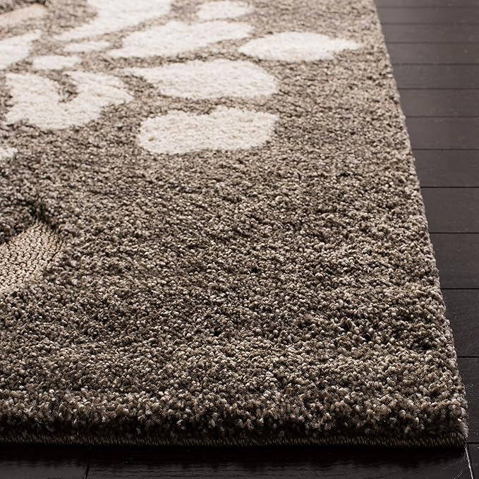 SAFAVIEH Florida Shag Collection Area Rug - 8' Square, Smoke & Beige, Floral Design, Non-Shedding & Easy Care, 1.2-inch Thick Ideal for High Traffic Areas in Living Room, Bedroom (SG464-7913)