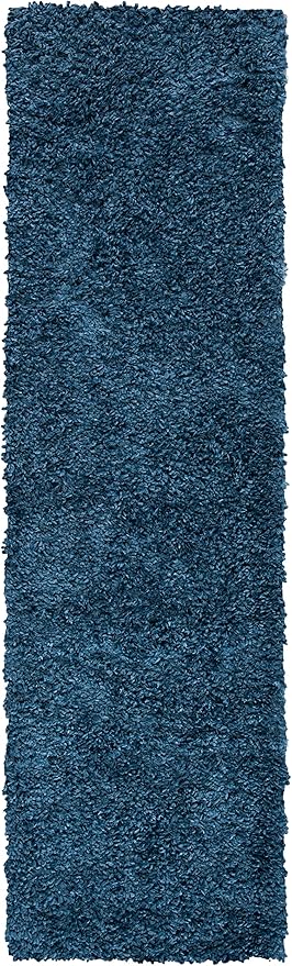 SAFAVIEH August Shag Collection Runner Rug - 2' x 13', Navy, Solid Design, Non-Shedding & Easy Care, 1.5-inch Thick Ideal for High Traffic Areas in Living Room, Bedroom (AUG200M)