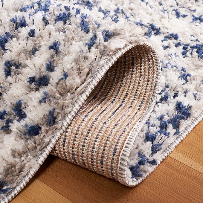 SAFAVIEH Jericho Shag Collection Runner Rug - 2' x 10', Navy & Ivory, Non-Shedding & Easy Care, 1.2-inch Thick, Ideal for The Living Room, Dining Room, Bedroom (JER100N-210)