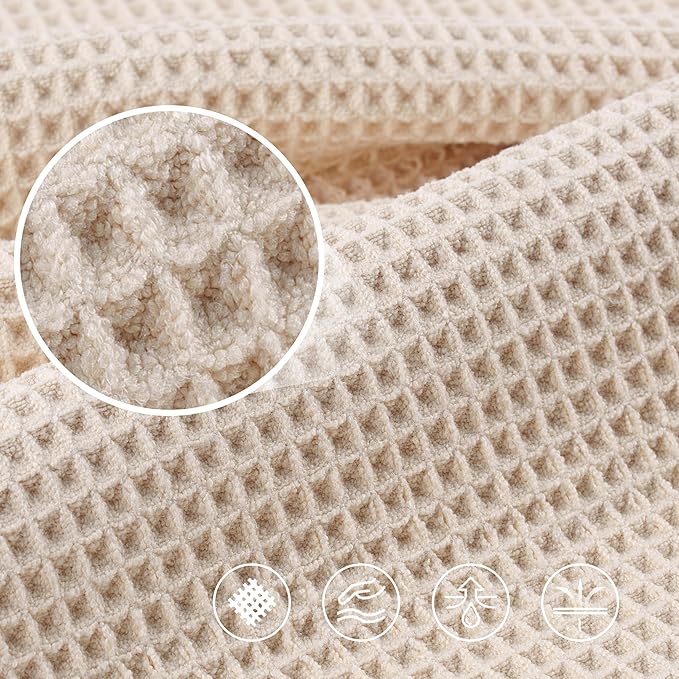 430 GSM Microfiber Oversize Quick Dry Lint Free Bath Towel, 60 x 30 in, 4 Pack (Waffle Weave)