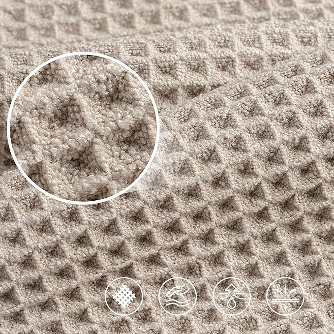 430 GSM Microfiber Oversize Quick Dry Lint Free Bath Towel, 60 x 30 in, 4 Pack (Waffle Weave)