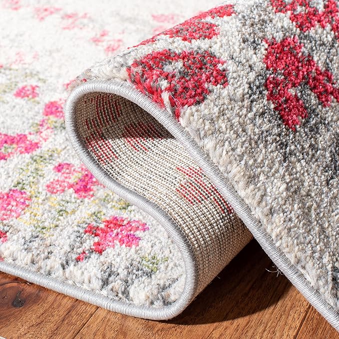 SAFAVIEH Monaco Collection Area Rug - 5'1" x 7'7", Ivory & Pink, Floral Design, Non-Shedding & Easy Care, Ideal for High Traffic Areas in Living Room, Bedroom (MNC205R)