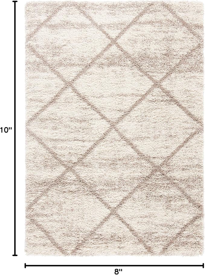 SAFAVIEH Area Rug 8x10 - Hudson Shag Collection - Large - Multi Ivory & Beige, Trellis Pattern, Non-Shedding & Easy Cleaning, Plush Thick Pile, Ideal for Living Room, Bedroom, Dining Space (SGH281H)