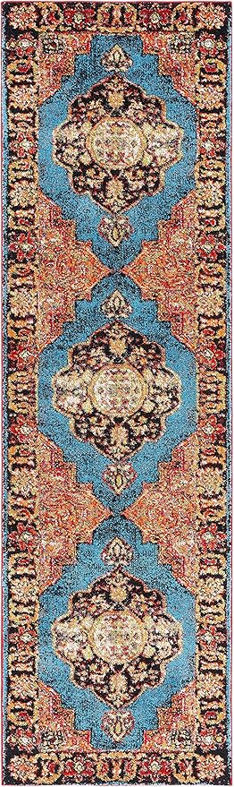 SAFAVIEH Vintage Hamadan Collection Runner Rug - 2'3" x 8', Gold & Light Blue, Traditional Oriental Design, Non-Shedding & Easy Care, Ideal for High Traffic Areas in Living Room, Bedroom (VTH219D)