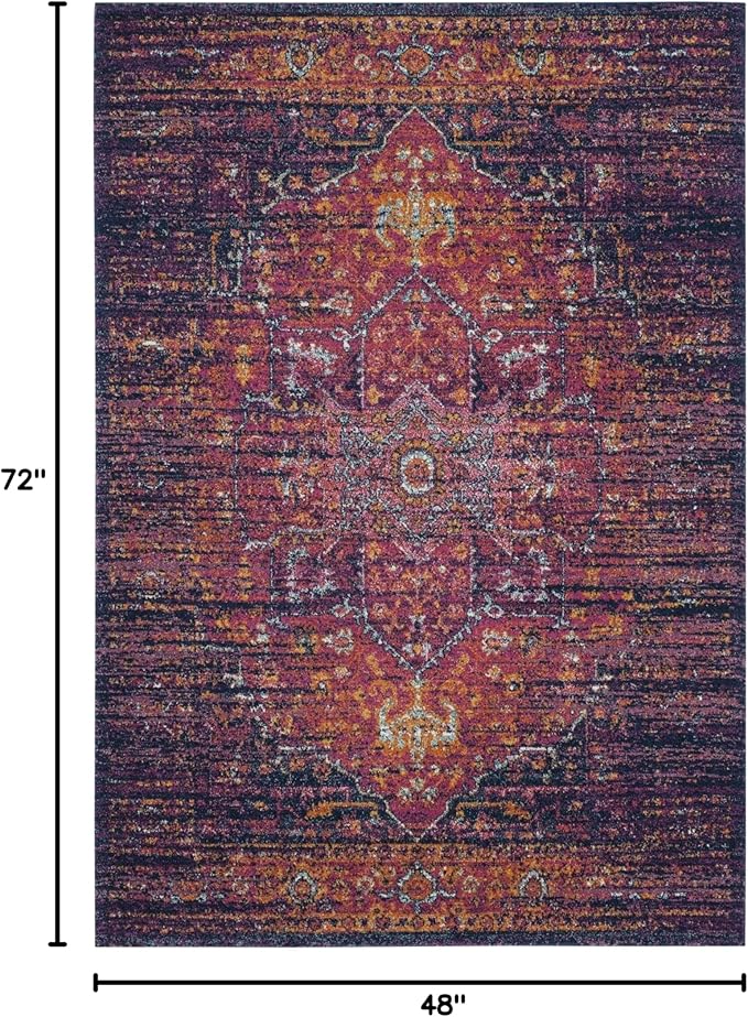 SAFAVIEH Evoke Collection 4' x 6' Blue / Fuchsia EVK275F Oriental Medallion Distressed Non-Shedding Living Room Bedroom Accent Rug