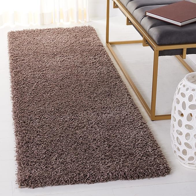 SAFAVIEH Santa Monica Shag Collection 2'3" x 7' Taupe SGN725 Solid Non-Shedding Living Room Bedroom Dining Room Entryway Plush 2-inch Thick Runner Rug