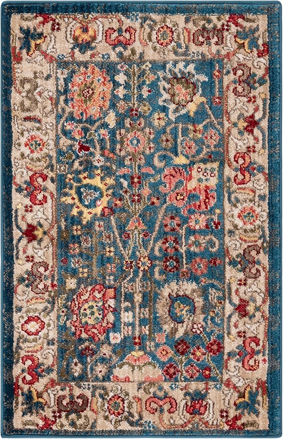 SAFAVIEH Kashan Collection Area Rug - 2'6" x 4', Blue & Tan, Traditional Oriental Design, Non-Shedding & Easy Care, Ideal for High Traffic Areas in Living Room, Bedroom, Dining (KSN303G-24)