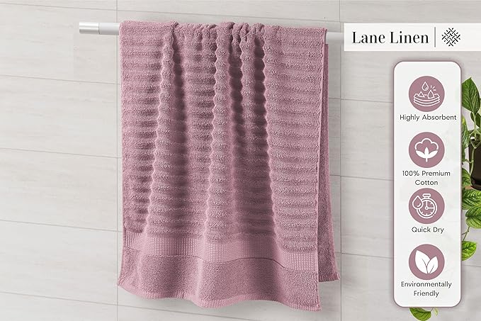 LANE LINEN 100% Cotton Bathroom Towels - 6 Piece Set - Hotel Grade Zero Twist Cotton Texture - 2 Bath Towels, 2 Washcloths, 2 Hand Towels - Super Soft, Quick Dry & Highly Absorbent - Wistful Mauve