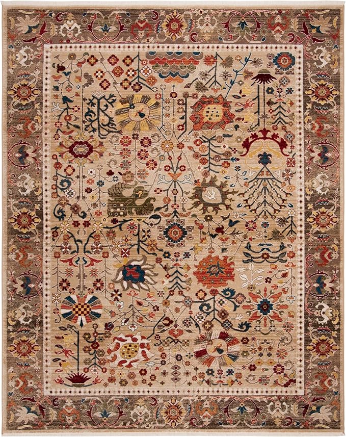 SAFAVIEH Kashan Collection Area Rug - 10' x 14', Beige & Taupe, Traditional Design, Stain Resistant, Ideal for High Traffic Areas in Living Room, Bedroom & Dining Room (KSN303K-10)
