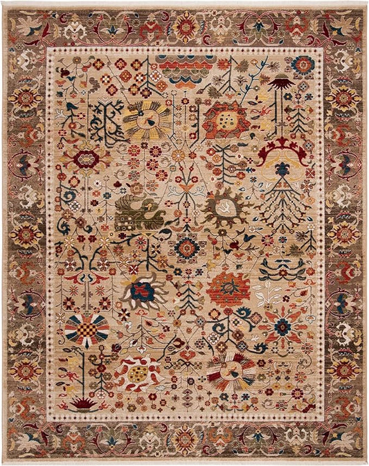 SAFAVIEH Kashan Collection Area Rug - 10' x 14', Beige & Taupe, Traditional Design, Stain Resistant, Ideal for High Traffic Areas in Living Room, Bedroom & Dining Room (KSN303K-10)