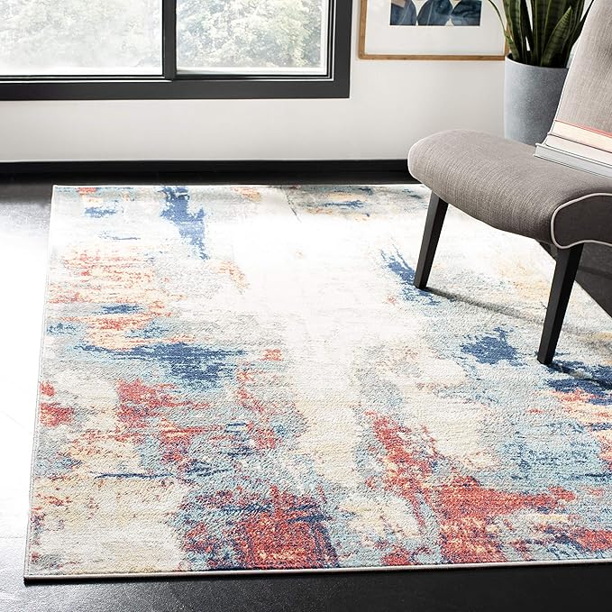 SAFAVIEH Jasper Collection Accent Rug - 4' x 6', Grey & Red, Modern Abstract Design, Non-Shedding & Easy Care, Ideal for High Traffic Areas in Entryway, Living Room, Bedroom (JSP101C)