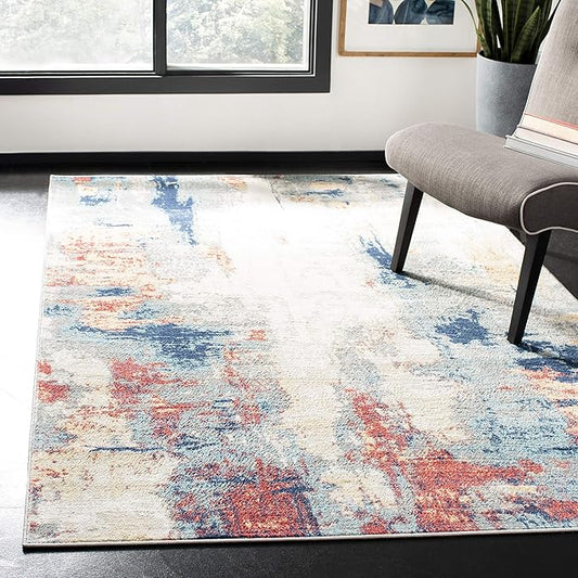 SAFAVIEH Jasper Collection Accent Rug - 4' x 6', Grey & Red, Modern Abstract Design, Non-Shedding & Easy Care, Ideal for High Traffic Areas in Entryway, Living Room, Bedroom (JSP101C)
