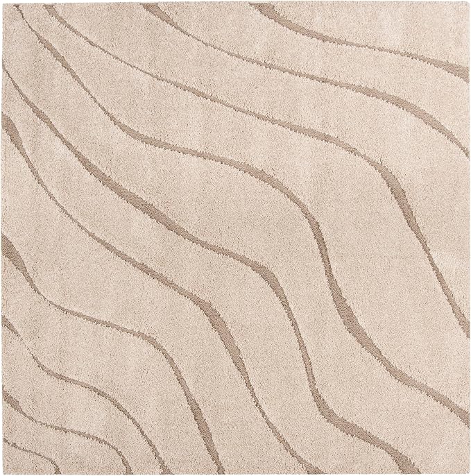 SAFAVIEH Florida Shag Collection Area Rug - 6'7" Square, Cream & Beige, Non-Shedding & Easy Care, 1.2-inch Thick Ideal for High Traffic Areas in Living Room, Bedroom (SG472-1113)