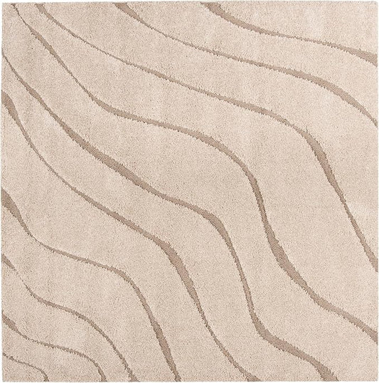 SAFAVIEH Florida Shag Collection Area Rug - 6'7" Square, Cream & Beige, Non-Shedding & Easy Care, 1.2-inch Thick Ideal for High Traffic Areas in Living Room, Bedroom (SG472-1113)