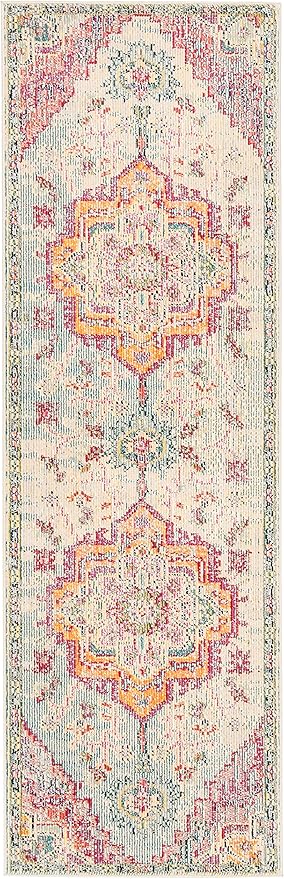 SAFAVIEH Crystal Collection Runner Rug - 2'2" x 13', Light Blue & Fuchsia, Medallion Distressed Design, Non-Shedding & Easy Care, Ideal for High Traffic Areas in Living Room, Bedroom (CRS501B)