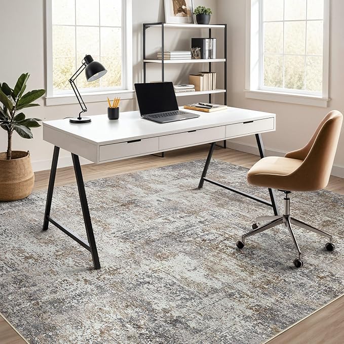 Area Rug Living Room Rugs - 5x8 Abstract Large Soft Indoor Washable Rug Neutral Modern Low Pile Carpet for Bedroom Dining Room Farmhouse Home Office - Brown/Grey/Black