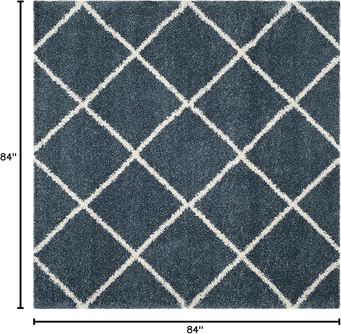 SAFAVIEH Hudson Shag Collection 7' Square Slate Blue/Ivory SGH281L Modern Diamond Trellis Non-Shedding Living Room Bedroom Dining Room Entryway Plush 2-inch Thick Area Rug