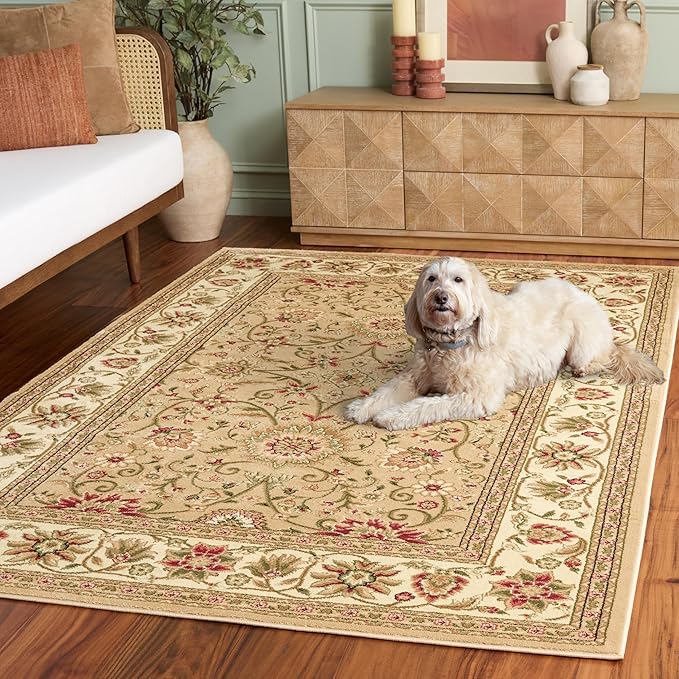 SAFAVIEH Lyndhurst Collection Area Rug - 5'3" x 7'6", Beige & Ivory, Traditional Oriental Design, Non-Shedding & Easy Care, Ideal for High Traffic Areas in Living Room, Bedroom (LNH212D)