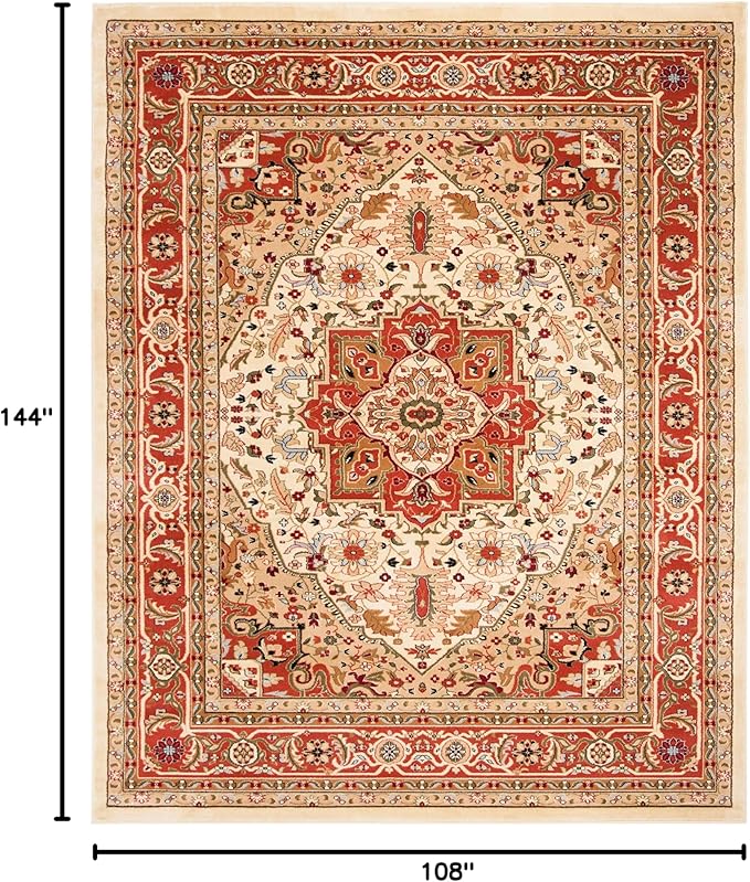 SAFAVIEH Lyndhurst Collection Area Rug - 9' x 12', Ivory & Rust, Traditional Oriental Design, Non-Shedding & Easy Care, Ideal for High Traffic Areas in Living Room, Bedroom (LNH330R)