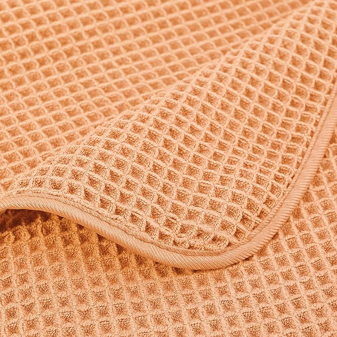 430 GSM Microfiber Quick Dry Lint Free Oversize Bath Towel Set, 6 Piece (Waffle Weave)