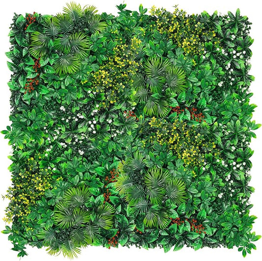 Artificial Grass Wall Panels, 20''x20'' 8pcs Boxwood Wall Panels with Tropical Leaves, Faux Greenery Privacy Fence Screen, Grass Backdrop for Outdoor Indoor Garden Birthday Wedding Decor