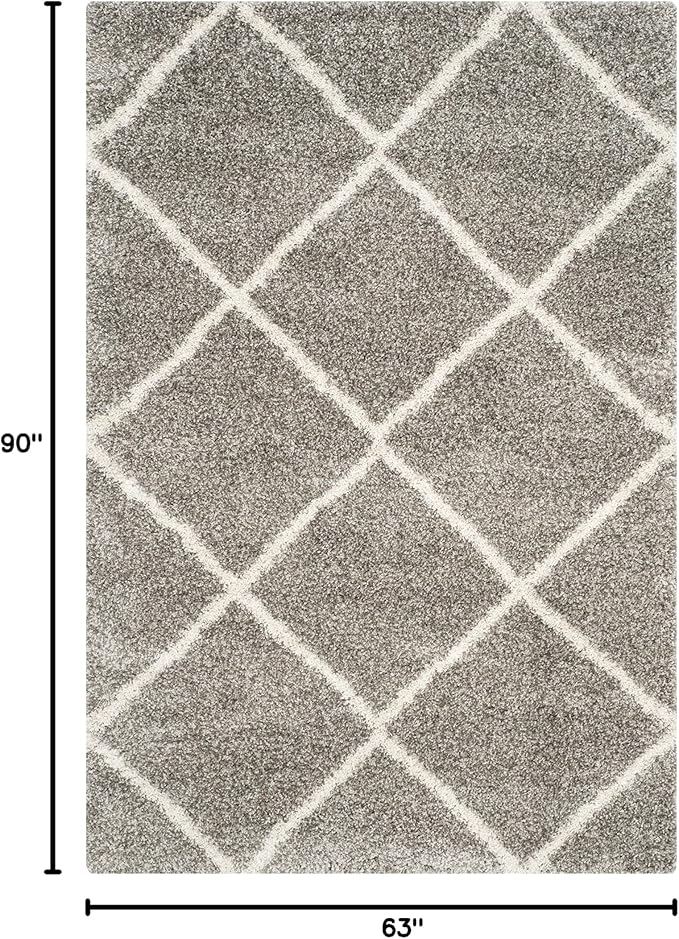 SAFAVIEH Hudson Shag Collection Area Rug - 5'3" x 7'6", Grey & Ivory, Modern Trellis Design, Non-Shedding & Easy Care, 2-inch Thick Ideal for High Traffic Areas in Living Room, Bedroom (SGH281B)