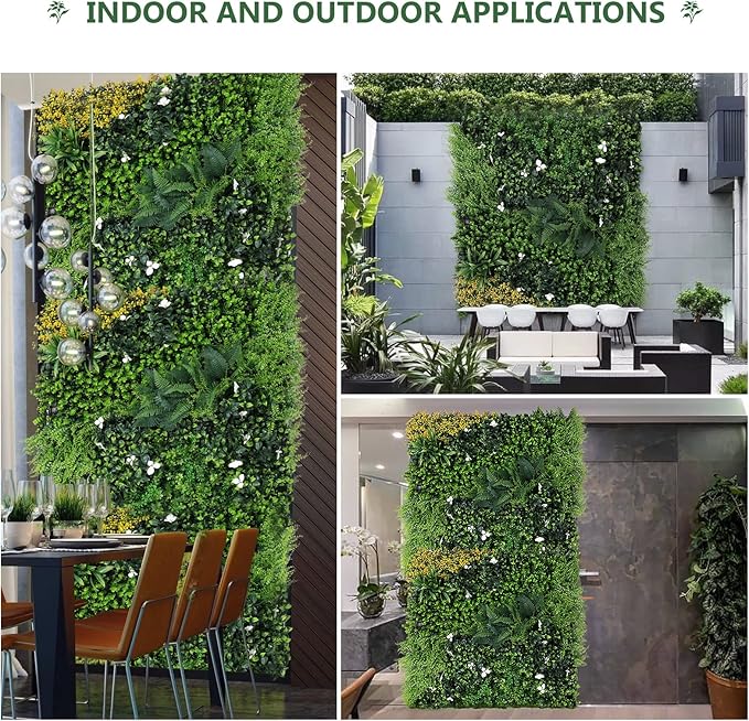 ANMINY 16Pcs Grass Wall Panels 10" x 10" Artificial Grass Plant Greenery Wall Backdrop 11 Sqft Thickened High-Density Faux Boxwood Panels Privacy Fence Hedge for Indoor Outdoor Party Wedding Garden