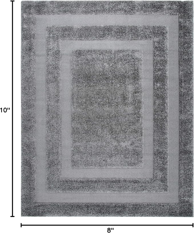 SAFAVIEH Area Rug 8x10 - Florida Shag Collection - Large - Grey & Grey, Border Design, Non-Shedding & Easy Cleaning, Plush Thick Pile, Ideal for Living Room, Bedroom, Dining Space (SG454080)