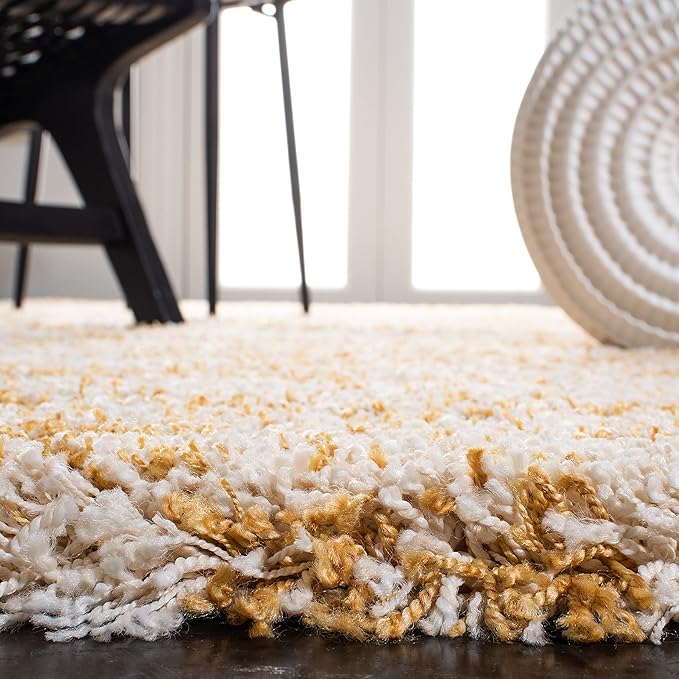 SAFAVIEH Area Rug 8x10 - Hudson Shag Collection - Large - Ivory & Gold, Non-Shedding & Easy Cleaning, Ultra Plush Thick Pile, Ideal for Living Room, Bedroom, Dining Space (SGH206D)