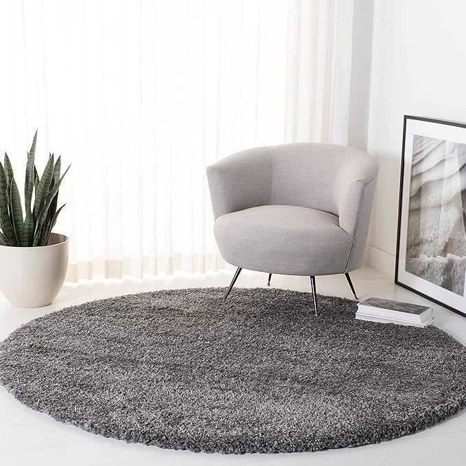 SAFAVIEH Fontana Shag Collection Area Rug - 3' Round, Silver, Non-Shedding & Easy Cleaning, Plush Thick Pile, Ideal for Living Room, Bedroom, Dining Space (FNT800G)