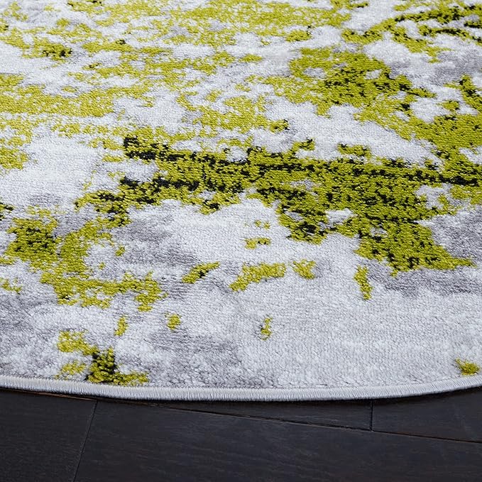 SAFAVIEH Skyler Collection 6'7" Round Grey/Green SKY186Y Modern Abstract Non-Shedding Entryway Foyer Living Room Bedroom Kitchen Area Rug