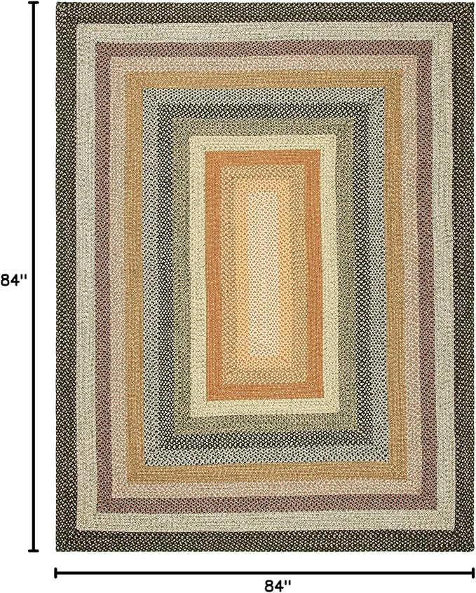 SAFAVIEH Washable Rug Outdoor Braided Collection - 7' Square, Multi, Handmade & Reversible, Non-Shedding & Easy to Clean, Ideal for Patio, Backyard, Mudroom (BRD308A)