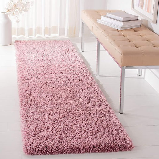 SAFAVIEH Fontana Shag Collection Runner Rug - 2'3" x 8', Pink, Solid Design, Non-Shedding & Easy Care, 2-inch Thick Ideal for High Traffic Areas in Living Room, Bedroom (FNT800U)