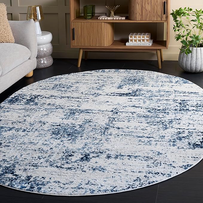 SAFAVIEH Amelia Collection Area Rug - 6' x 8' Oval, Ivory & Navy, Modern Abstract Design, Non-Shedding & Easy Cleaning, Ideal for Living Room, Bedroom, Dining Space (ALA700B)