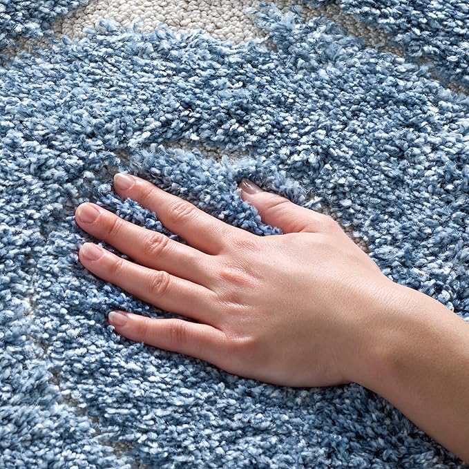 SAFAVIEH Florida Shag Collection Accent Rug - 4' x 6', Light Blue & Cream, Scroll Design, Non-Shedding & Easy Care, High-Low Plush Pile, Ideal for Living Room, Bedroom, Dining Space (SG455-6011)