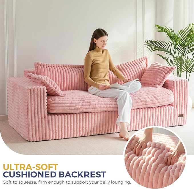 MAXYOYO 76" Bean Bag Sofa Couch, Loveseat Boneless Couch in a Box, Upholstered Small Mini Sofa with Deep Seating for Living Room Bedroom Office Apartment, No Assembly, Pink