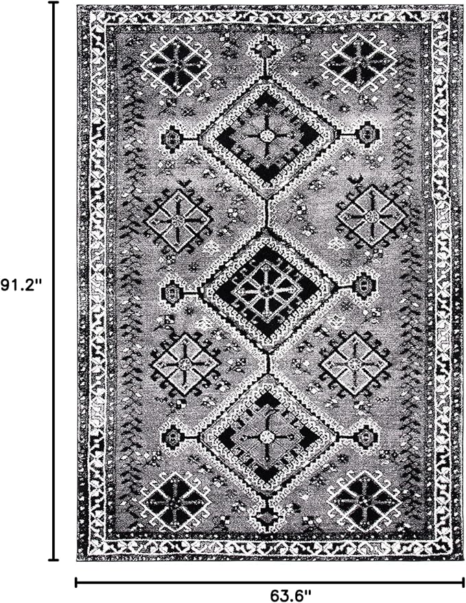 SAFAVIEH Vintage Hamadan Collection Area Rug - 5'3" x 7'6", Grey & Black, Oriental Distressed Design, Non-Shedding & Easy Care, Ideal for High Traffic Areas in Living Room, Bedroom (VTH293F)